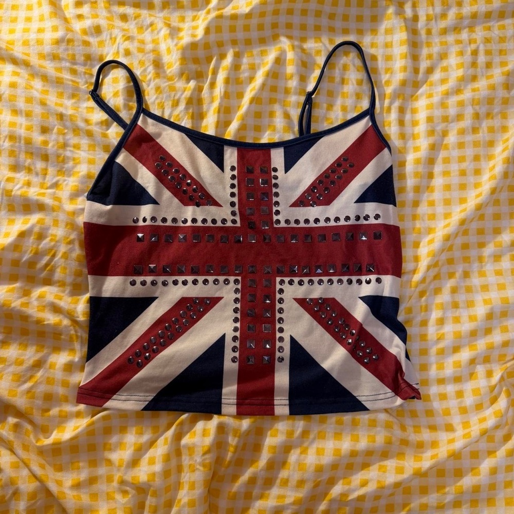ROMWE Studded Union Jack Cropped Camisole - Red, Navy & White